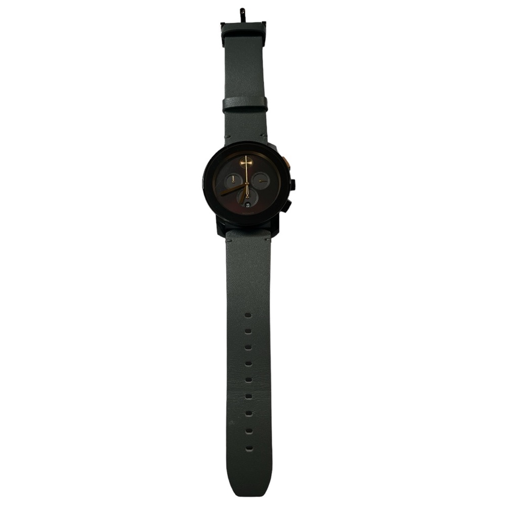 Movado bold chronograph watch - grey leather strap and copper dial